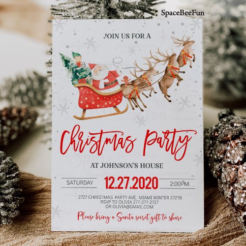 Christmas party invitation Winter Santa Reindeer