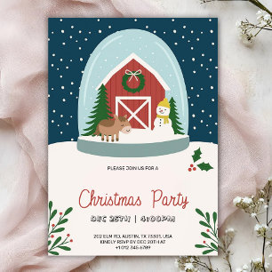 Christmas party Invitation with a cozy barn