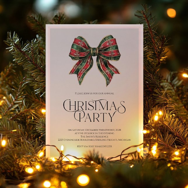 Christmas Party Invitation with Bow | Gingham (Creator Uploaded)