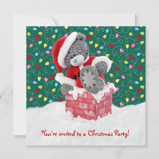 Christmas party Invitation with Santa Teddy Bear (Front)