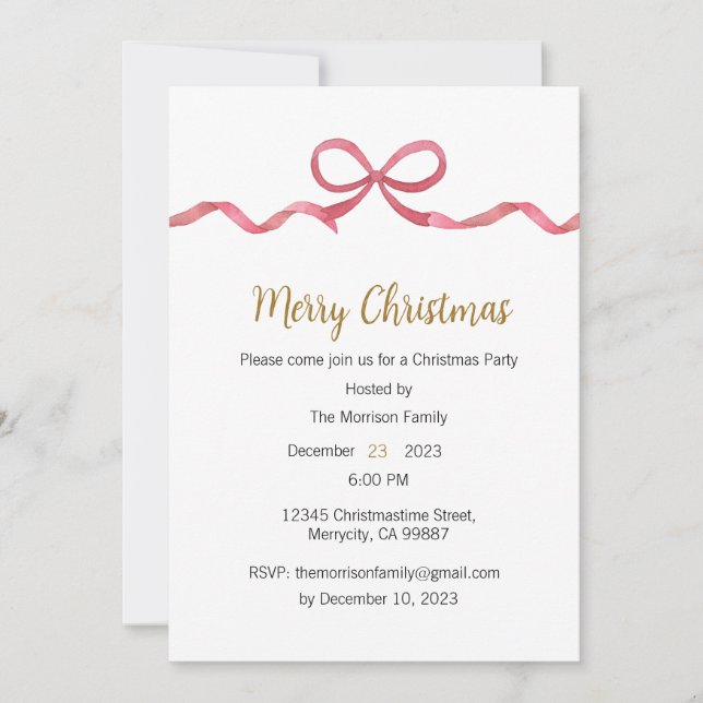 Christmas Party Invitation, Xmas Invite (Front)