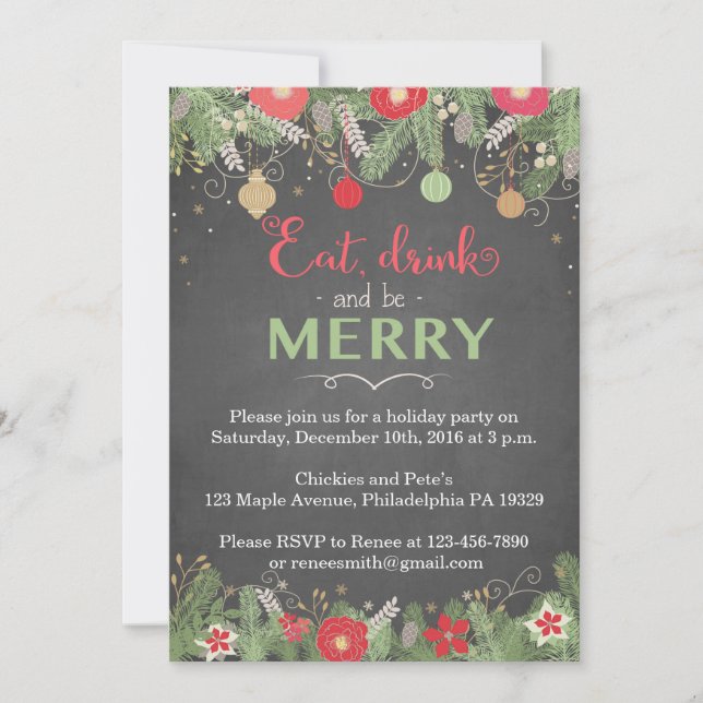 Christmas Party Invitations - Eat Drink & Be Merry (Front)