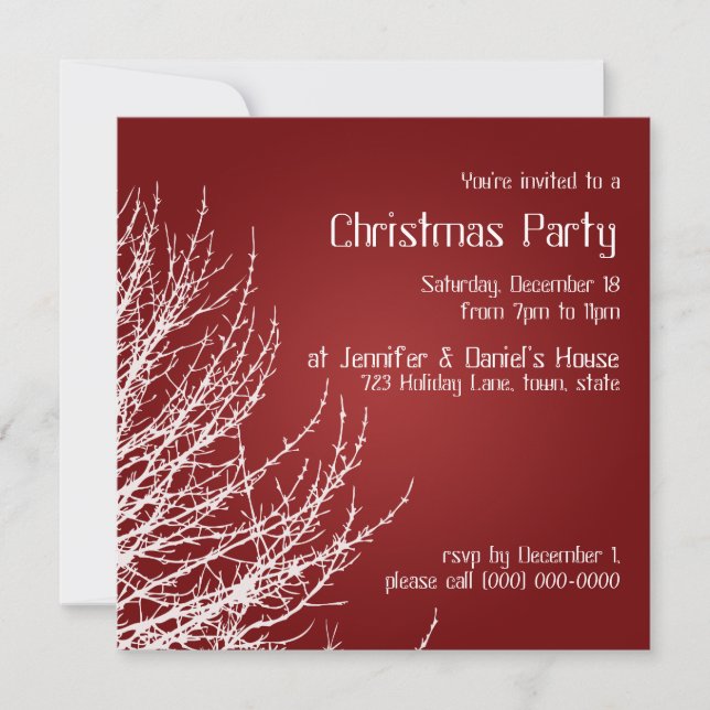 Christmas Party Invitations Red White Invites (Front)