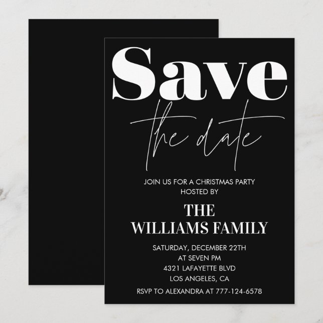 Christmas Party  invitations Save the date Black (Front/Back)