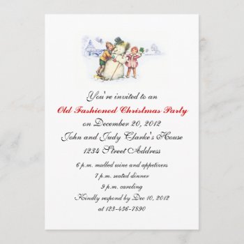 Christmas Party Invitations Vintage Snowman by stampgallery at Zazzle