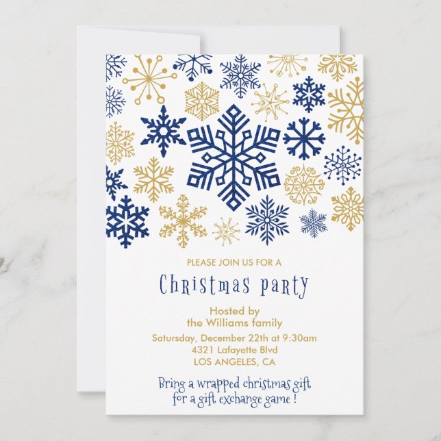 Christmas Party  Invite Chic Snowflakes (Front)