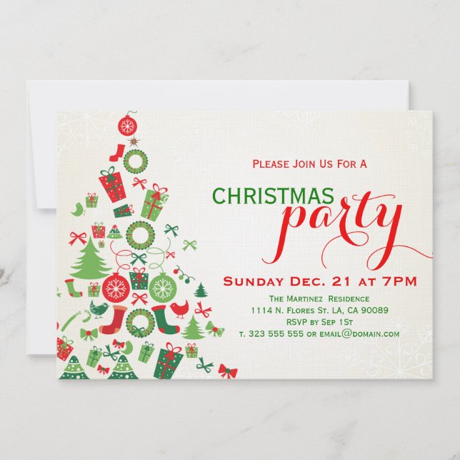 Christmas Party Invite Colorful Christmas Tree (Front)