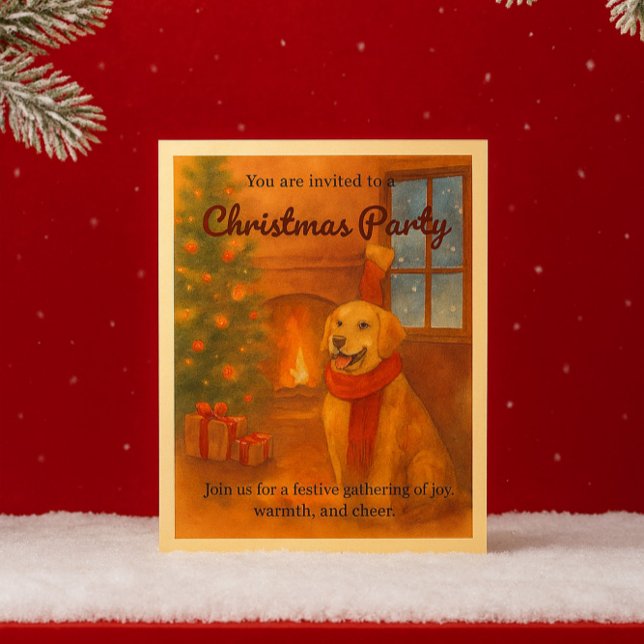Christmas Party Invite · Cozy Dog Scene (Cozy vibes & wagging tails  A zazzlemade card for your Christmas cheer! #zazzlemade #dogmas)