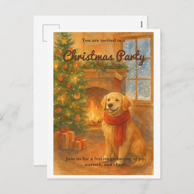 Christmas Party Invite · Cozy Dog Scene (Front/Back)