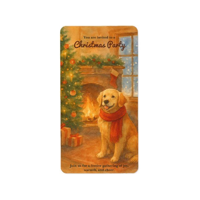 Christmas Party Invite · Cozy Dog Scene Label (Front)