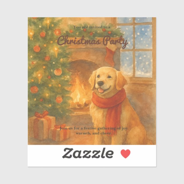 Christmas Party Invite · Cozy Dog Scene Sticker (Sheet)