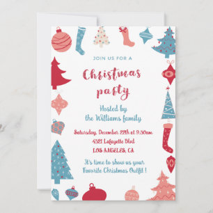 Christmas Party Invite Cute Pink and Blue