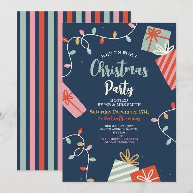 Christmas Party Invite Festive Party Tree Gifts (Front/Back)