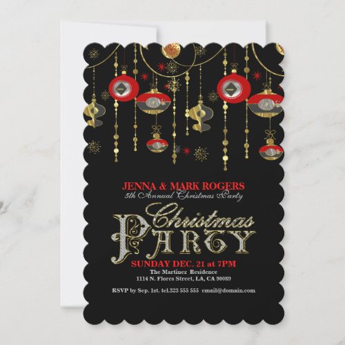 Christmas Party Invite Gold  Red Art_Deco