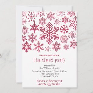 Christmas Party  Invite Snowflakes Red 