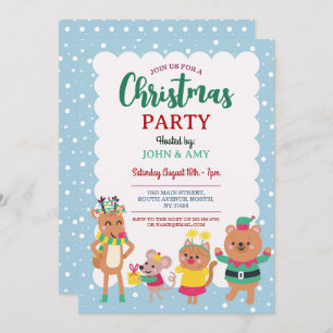 Christmas Party Invite Teddy Bear Reindeer