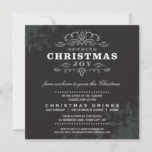 CHRISTMAS PARTY INVITE vintage look black white