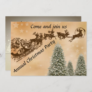 Christmas party invite with santa sleigh reindeer