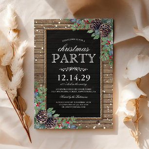Christmas Party Invites Rustic Pine Cones Berry