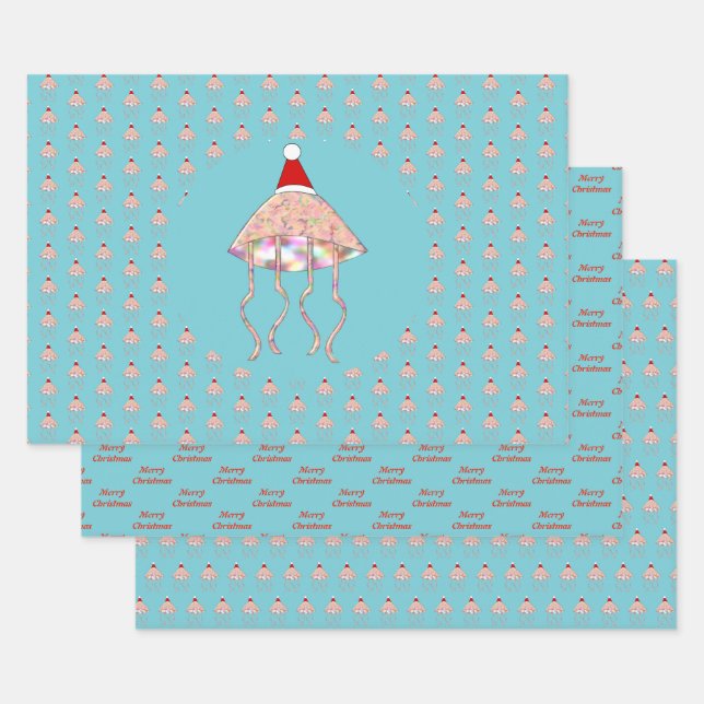 Christmas Party Jellyfish Custom Wrapping Paper Sheets (Set)