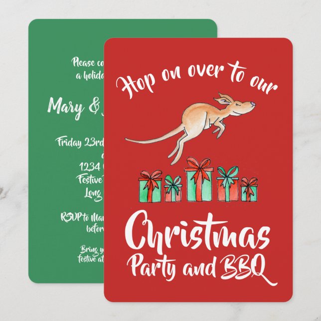 Christmas party kangaroo hop over invitations (Front/Back)