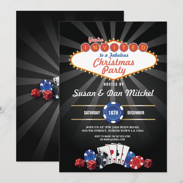 Christmas Party Las Vegas Casino Dice Invite (Front/Back)