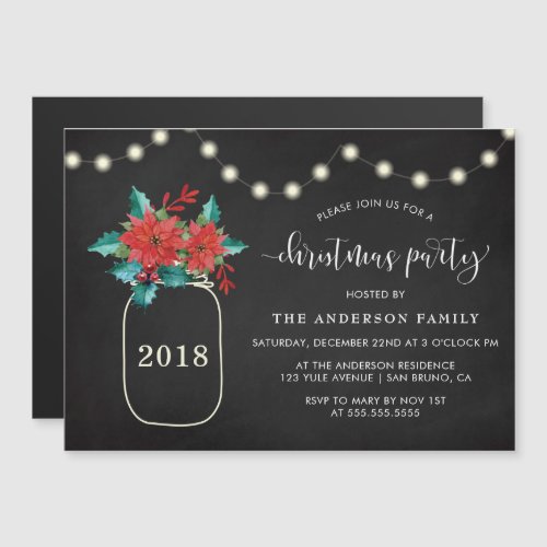 Christmas Party  Mason Jar  Lights on Chalkboard Magnetic Invitation