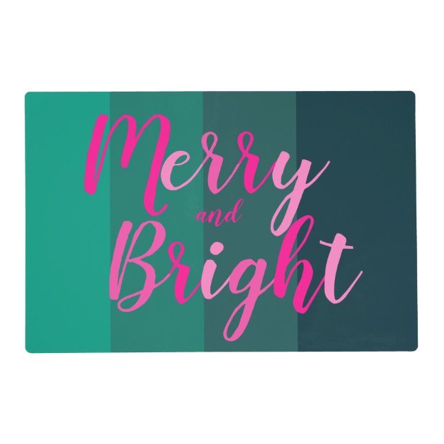 Christmas Party Merry and Bright Green Pink Placemat (Front)