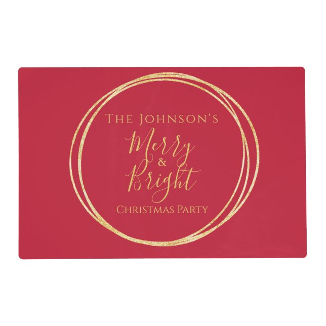 Christmas Party Merry and Bright Red Gold Placemat (Front)