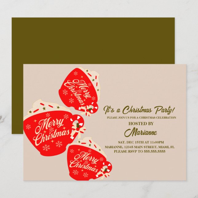 Christmas Party Merry Hot Chocolate Mug  Invitation (Front/Back)