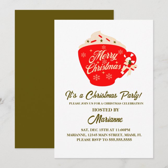 Christmas Party Merry Hot Chocolate Mug Invitation (Front/Back)