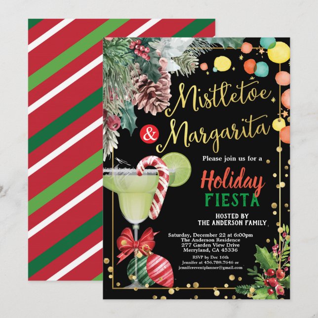 Christmas party Mistletoe and Margarita cocktail Invitation (Front/Back)