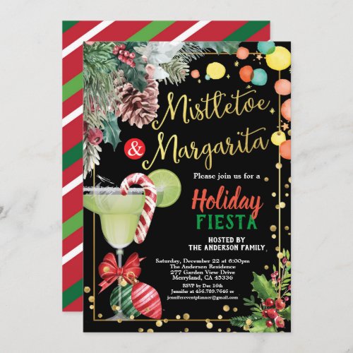 Christmas party Mistletoe and Margarita cocktail Invitation