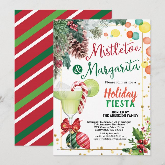Christmas party Mistletoe and Margarita cocktail Invitation (Front/Back)