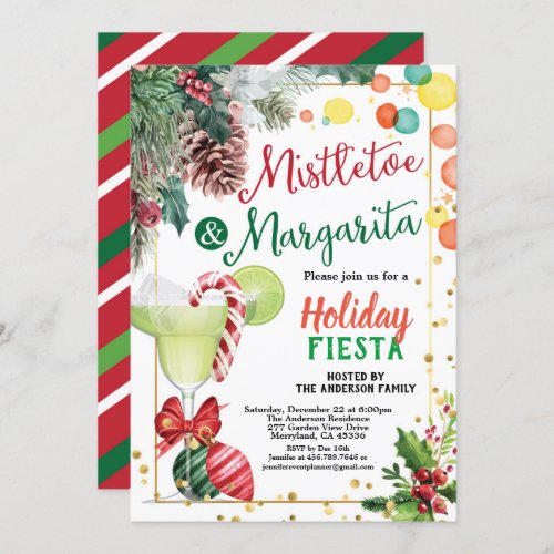 Christmas party Mistletoe and Margarita cocktail Invitation