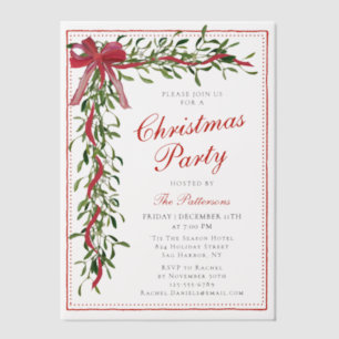 Christmas Party Mistletoe Bow Modern Holiday Party Vellum Invitations