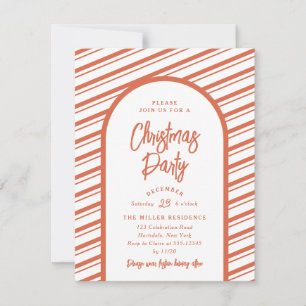 Christmas Party Modern Arch Bright Red Candy Cane Invitation