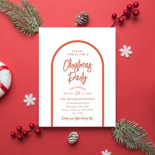 Christmas Party Modern Arch Bright Red Invitation