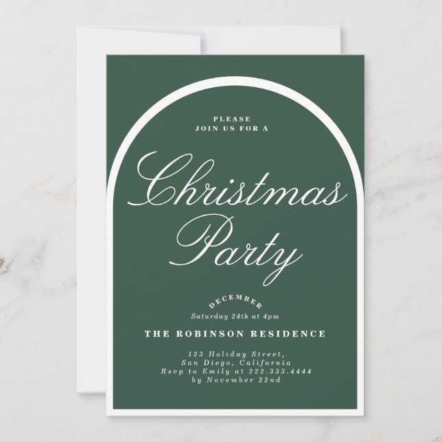 Christmas Party Modern Arch Green Invitation  (Front)