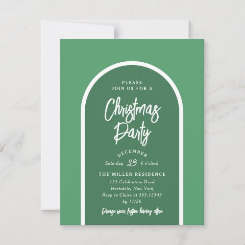 Christmas Party Modern Arch in Green Invitation