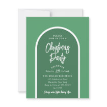Christmas Party Modern Arch in Green Invitation