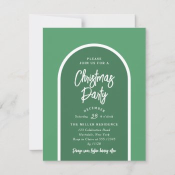 Christmas Party Modern Arch In Green Invitation by NBpaperco at Zazzle