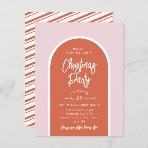 Christmas Party Modern Arch in Pink and Red Invitation