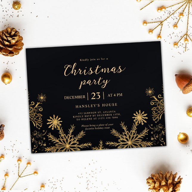 Christmas Party Modern Elegant Black Holiday Invitation Postcard (Christmas Party Modern Elegant Black Holiday Invitation Postcard)