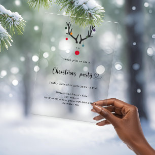 Christmas party modern funny frosted reindeer acrylic invitations