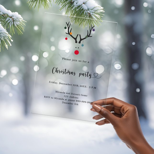 Christmas party modern funny frosted reindeer acrylic invitations (Creator Uploaded)