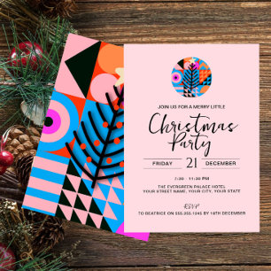 Christmas Party Modern Geometric Pattern Pink Invitation