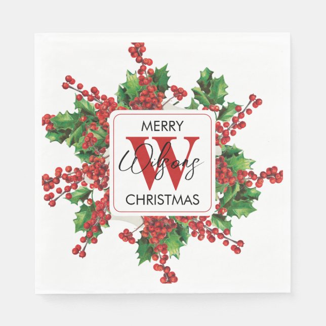 Christmas Party Monogram Red & Green Festive  Napkins (Front)