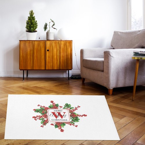 Christmas Party Monogram Red  Green Festive Rug