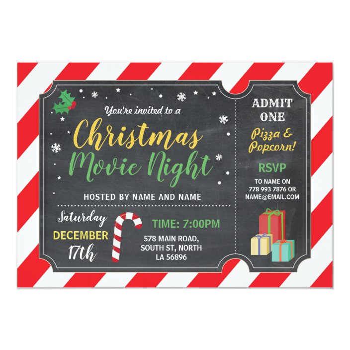 Christmas Party Movie Night Film Ticket Holly Fun Invitation Zazzle Com